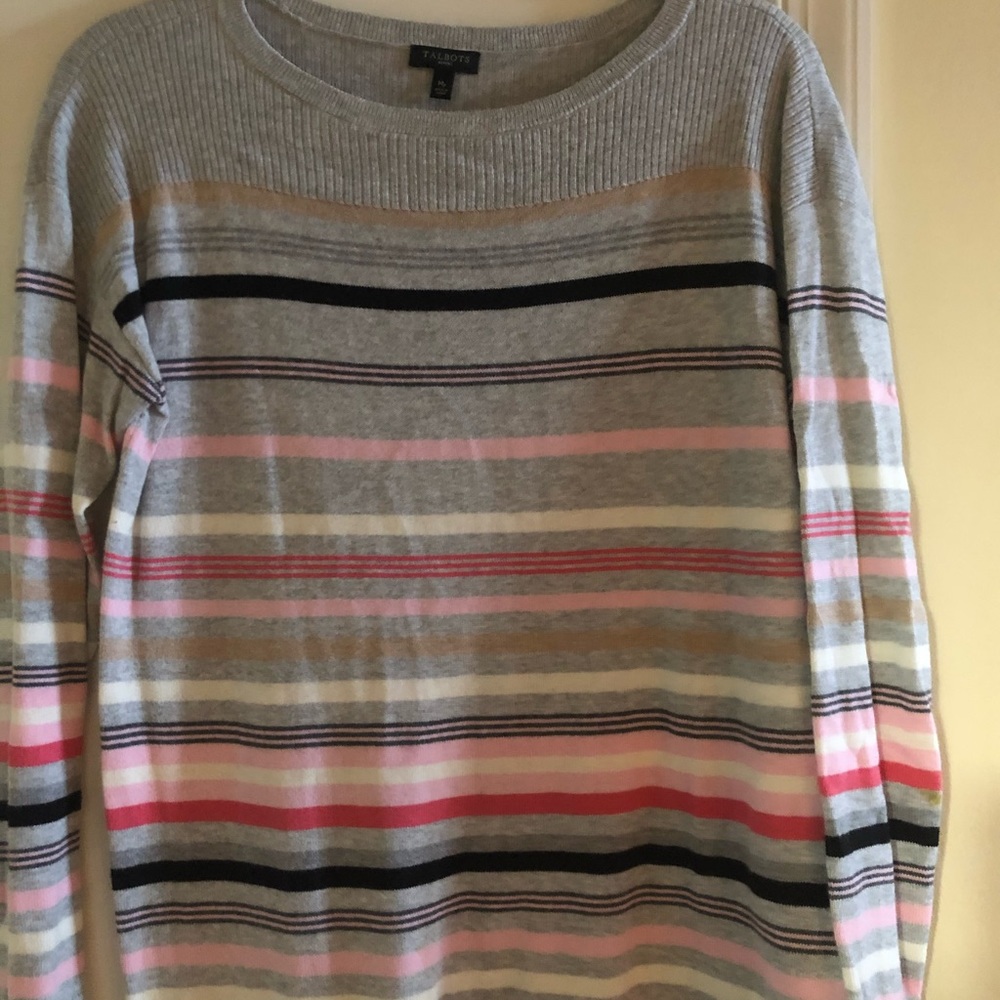 Talbots grey striped sweater